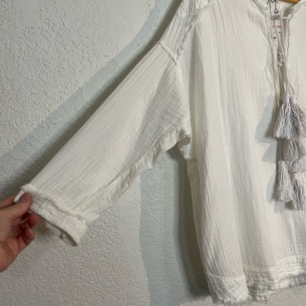 Johnny Was boho tassel tie cotton gauze embroidered tunic Gypsy Coastal Beach - Picture 4 of 11